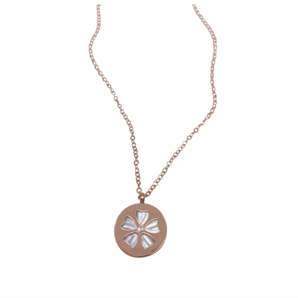 Inlaid Floral Mother of Pearl Necklace Rose Gold #11